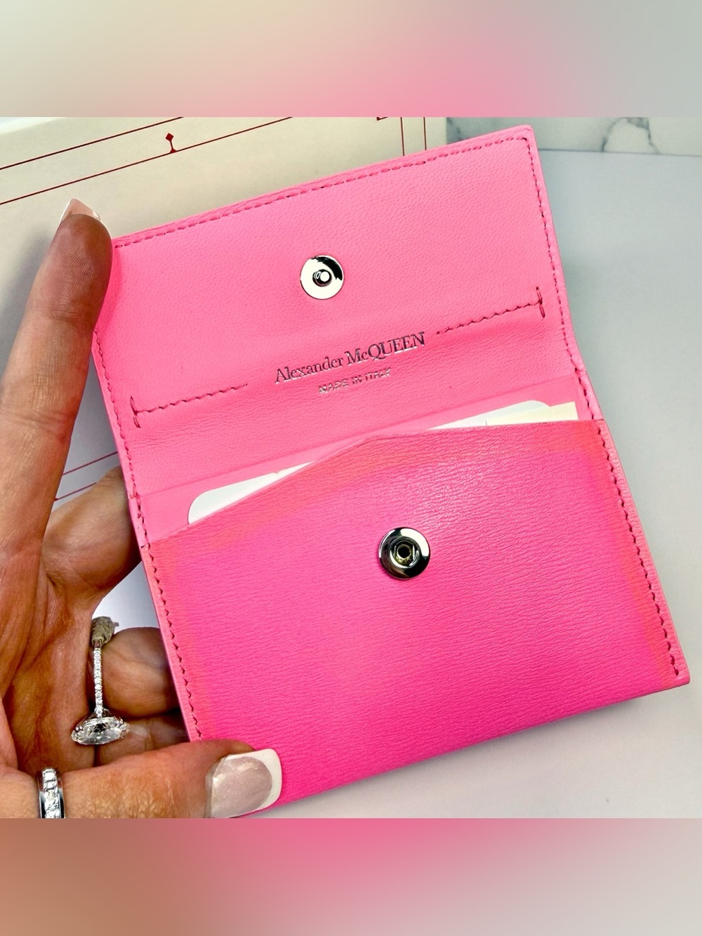 Alexander McQueen Hot Pink Crystal Skull Bi-Fold Card Holder - Picture 5 of 11